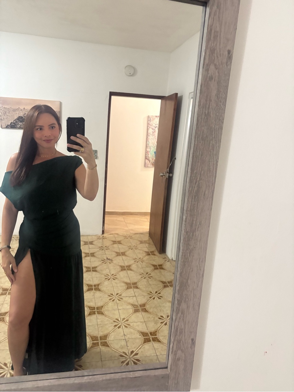 One-Shoulder Black Evening Gown with High Slit